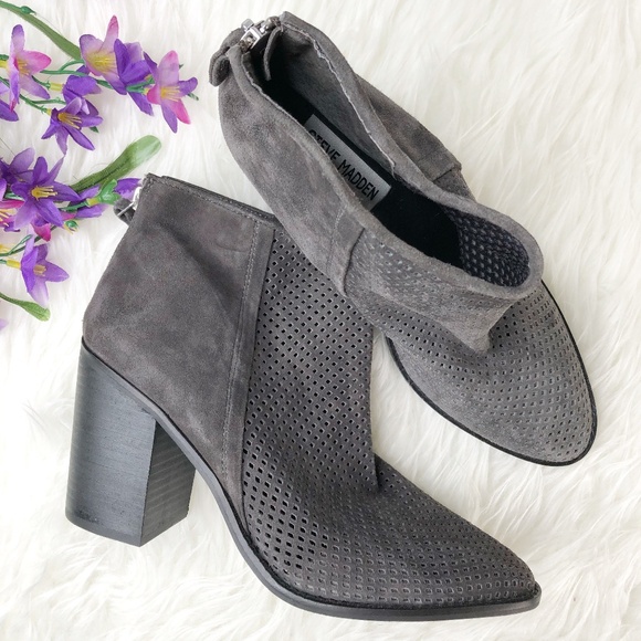 Steve Madden Gray Block Ankle Boot Rumble Perforated Size 10 Suede Leather Shoe - Picture 2 of 10